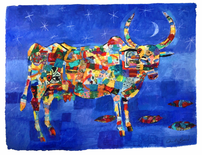 Celestial Cow 2 mm on khadi paper 22x29cm
